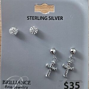 Brilliance Sterling Silver Cross Drop Earrings